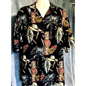 Tommy Bahama Hawaiian Shirt Men’s L Silk Cigar All Over Print Pattern Havana